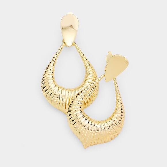 Clip on 2 1/2" long gold pointed end teardrop earrings - Picture 1 of 1
